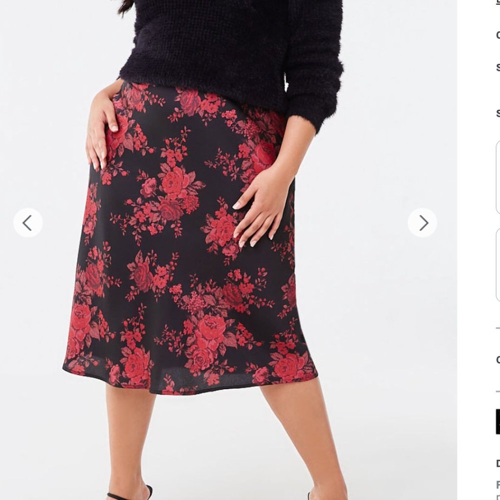 Plus Size Floral Satin Skirt